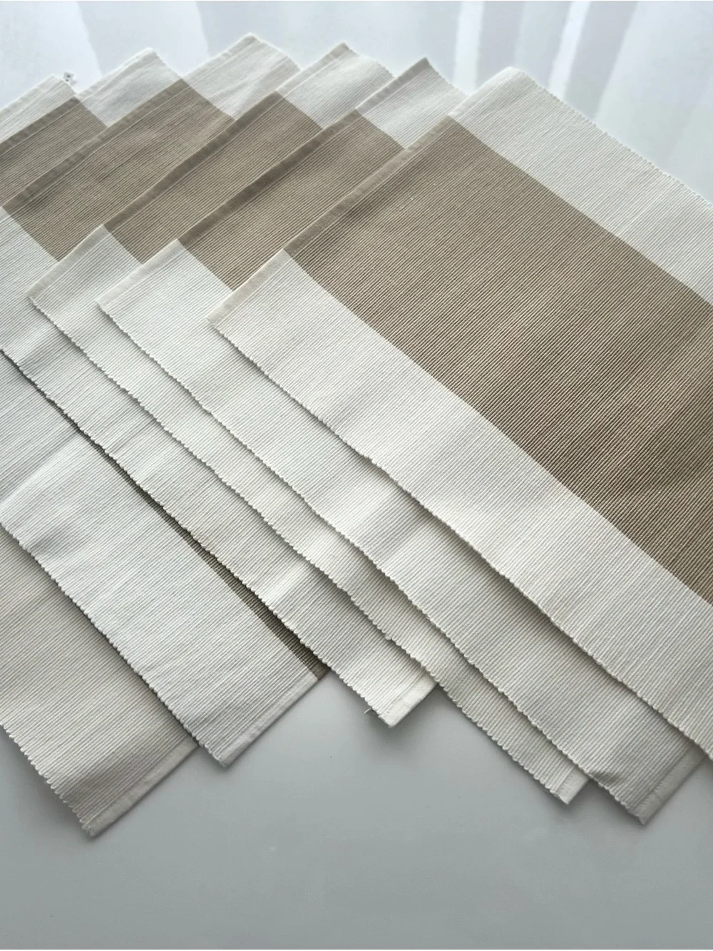 Pottery Barn Neutral Striped Placemats Set of Ribbed Cotton